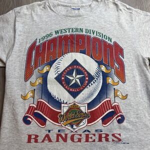 VINTAGE Texas Rangers TrueFanT Shirt Size Medium M Western Champions 1996 Rare